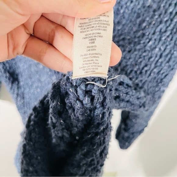 Free People Georgia V-Neck Chunky Knit Sweater in Blue Oversized Longline - Picture 6 of 11